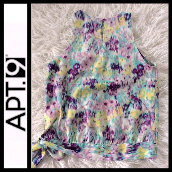 Apt 9 Tie Waist Sleeveless Watercolor Blouse - Picture 3 of 6